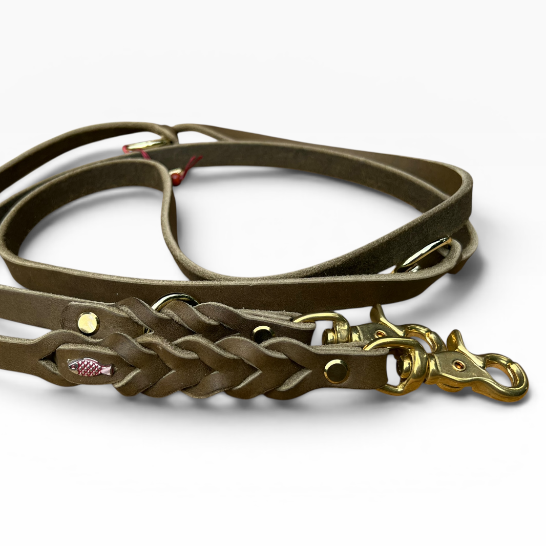 Olive Fettlederleine 15mm