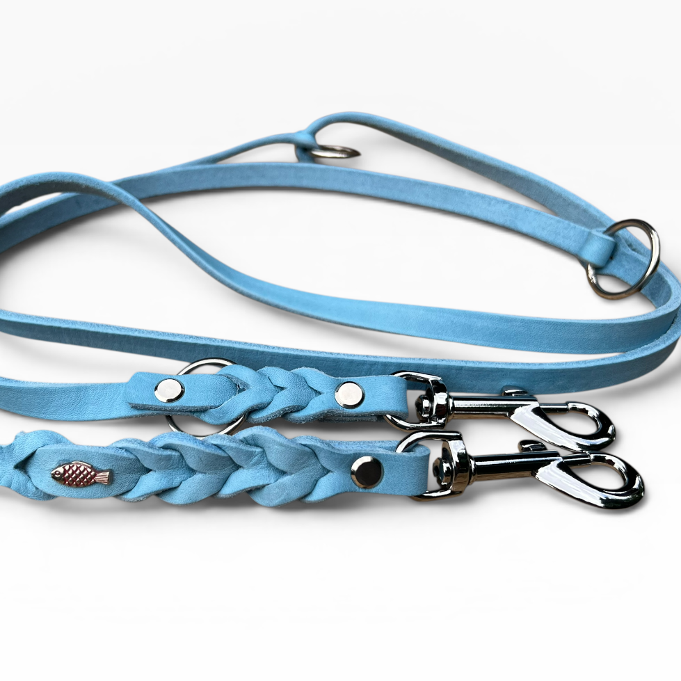 Eisblau Fettlederleine 12mm